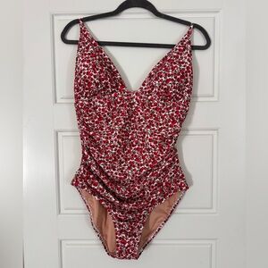 J. Crew Ruched plunge one-piece swimsuit in Liberty® Eliza's Red fabric NWT